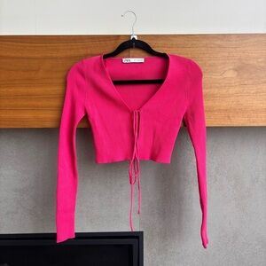 NWOT Zara Ribbed Tie Front Cardigan Sweater, Size S